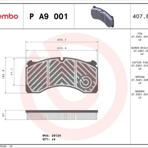 Darmowy zwrot Zestaw klocków hamulcowych, hamulce tarczowe BREMBO P A9 001