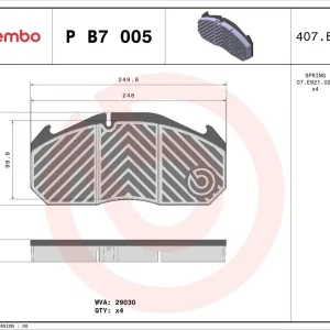 Zestaw klocków hamulcowych, hamulce tarczowe BREMBO P B7 005 Hit sprzedaży