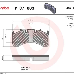 Ostatnie sztuki Zestaw klocków hamulcowych, hamulce tarczowe BREMBO P C7 003